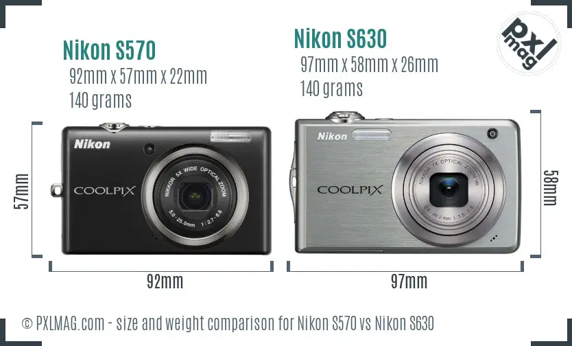 Nikon S570 vs Nikon S630 size comparison