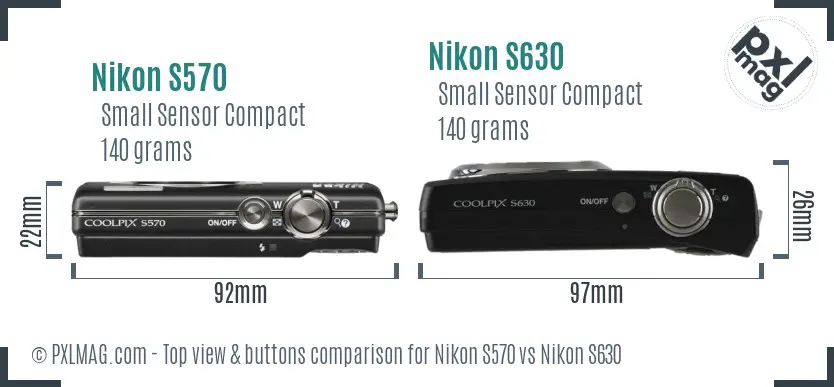 Nikon S570 vs Nikon S630 top view buttons comparison