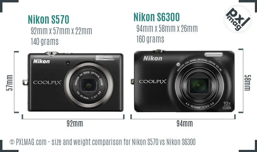 Nikon S570 vs Nikon S6300 size comparison