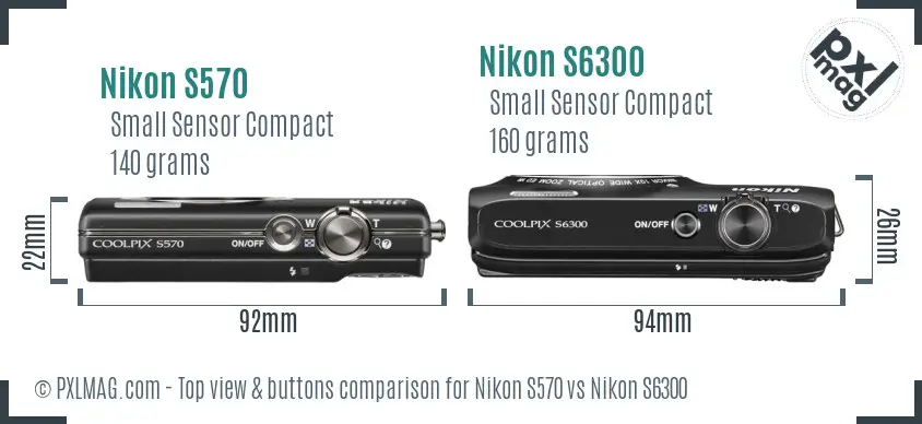 Nikon S570 vs Nikon S6300 top view buttons comparison