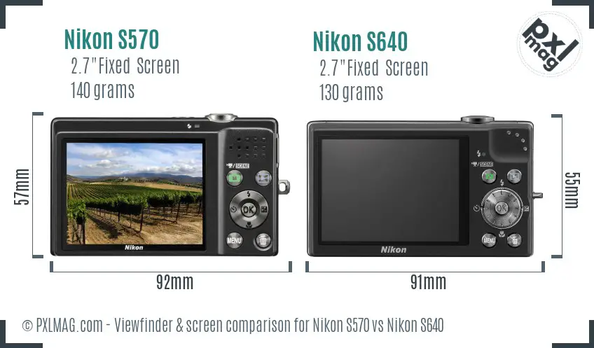 Nikon S570 vs Nikon S640 Screen and Viewfinder comparison