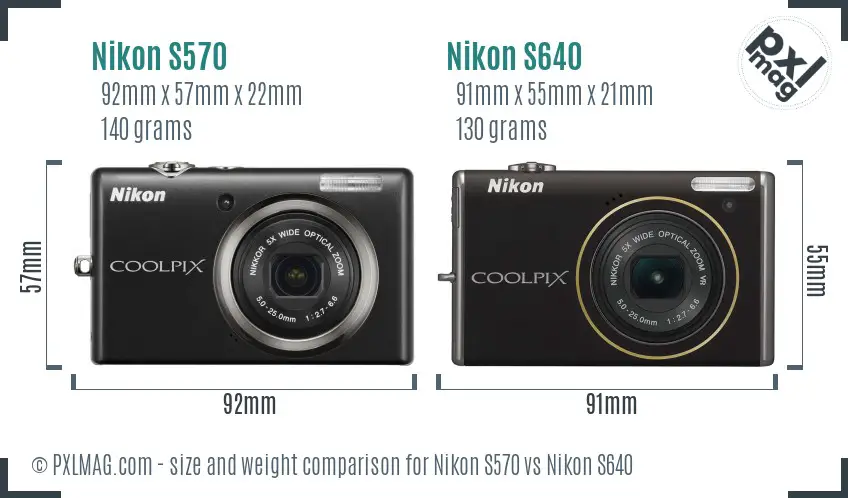 Nikon S570 vs Nikon S640 size comparison