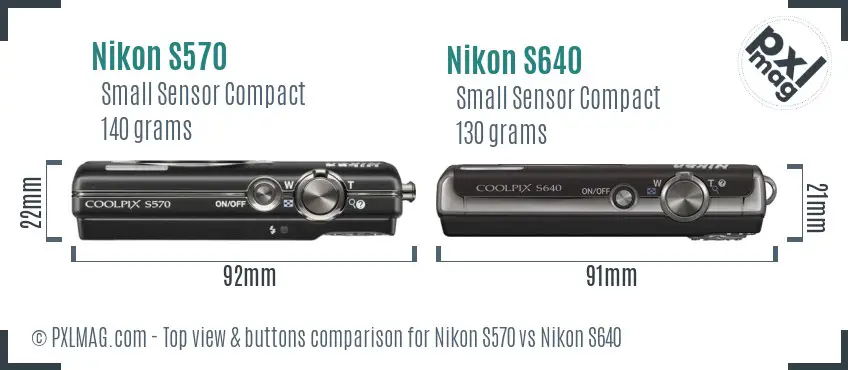 Nikon S570 vs Nikon S640 top view buttons comparison