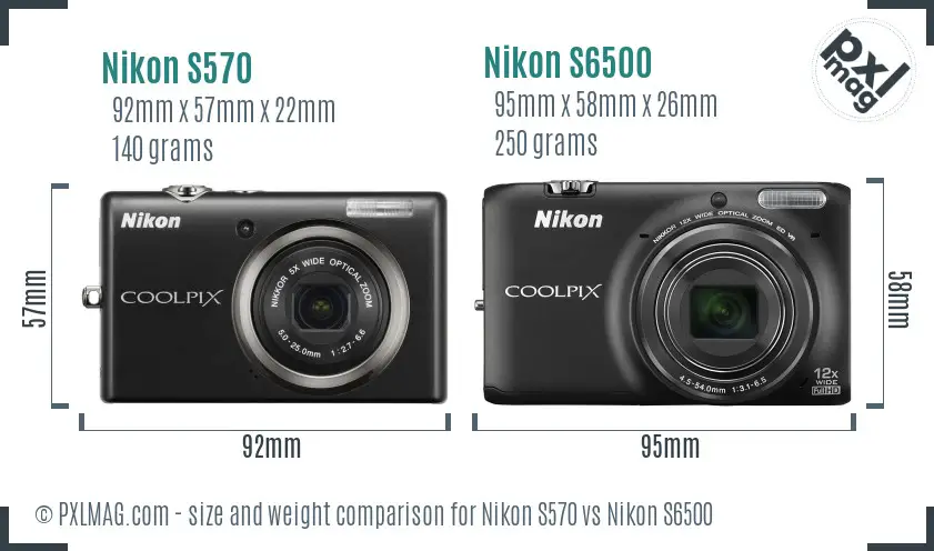 Nikon S570 vs Nikon S6500 size comparison