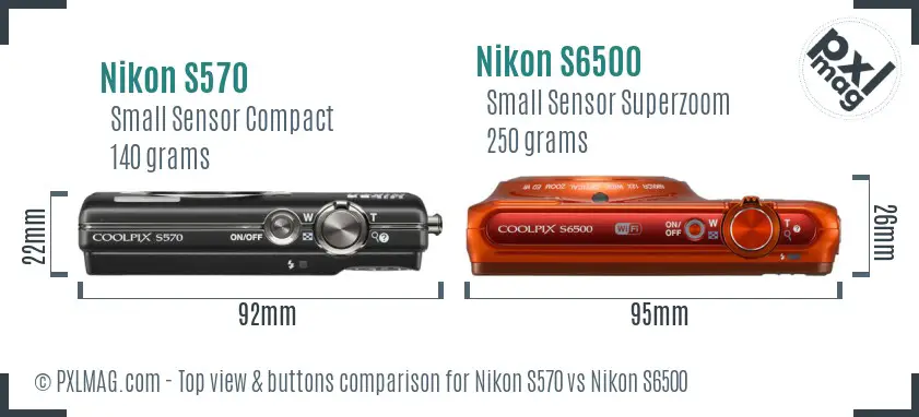 Nikon S570 vs Nikon S6500 top view buttons comparison
