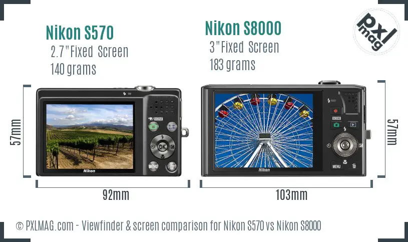 Nikon S570 vs Nikon S8000 Screen and Viewfinder comparison