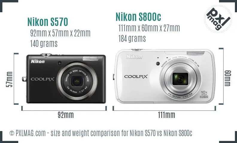Nikon S570 vs Nikon S800c size comparison
