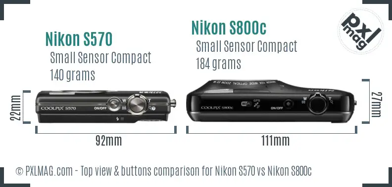 Nikon S570 vs Nikon S800c top view buttons comparison