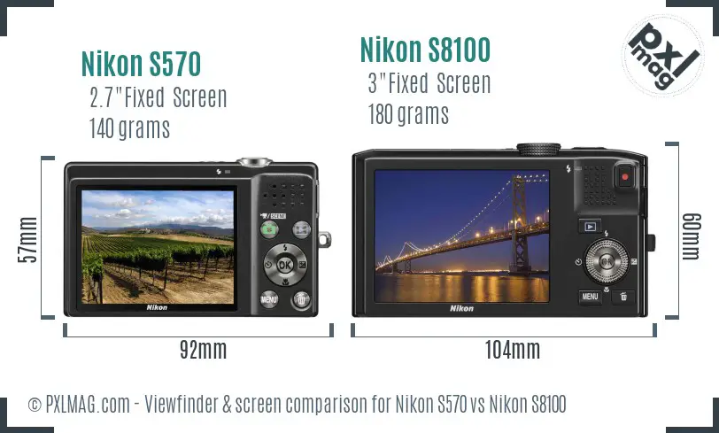 Nikon S570 vs Nikon S8100 Screen and Viewfinder comparison