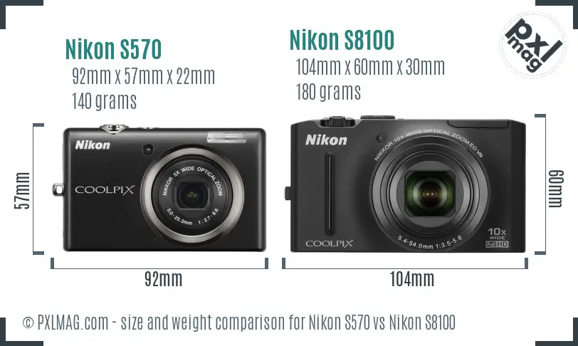 Nikon S570 vs Nikon S8100 size comparison
