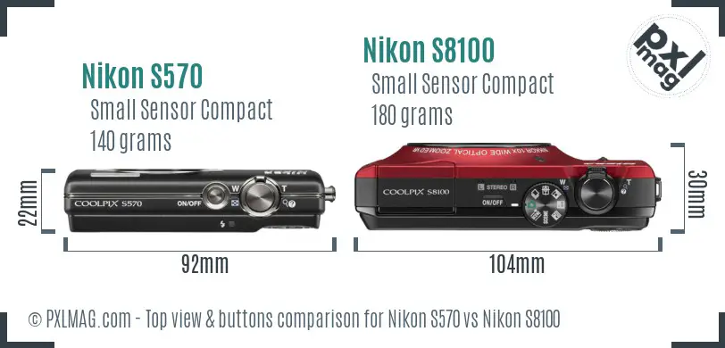 Nikon S570 vs Nikon S8100 top view buttons comparison