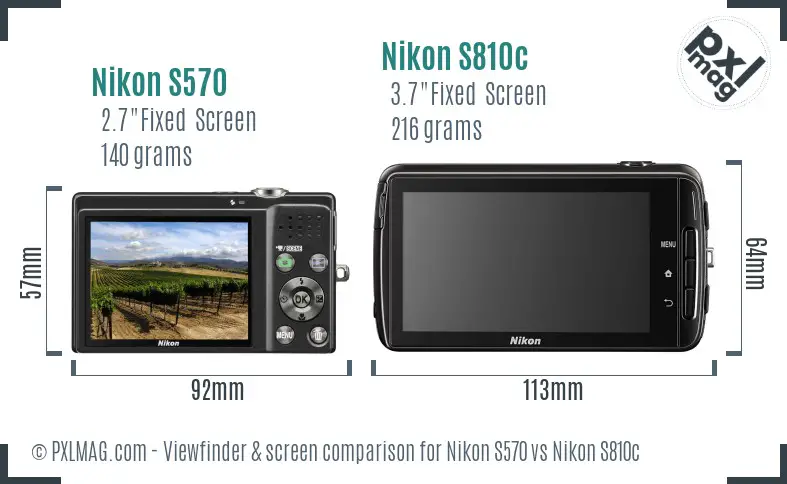 Nikon S570 vs Nikon S810c Screen and Viewfinder comparison