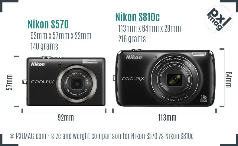 Nikon S570 vs Nikon S810c size comparison