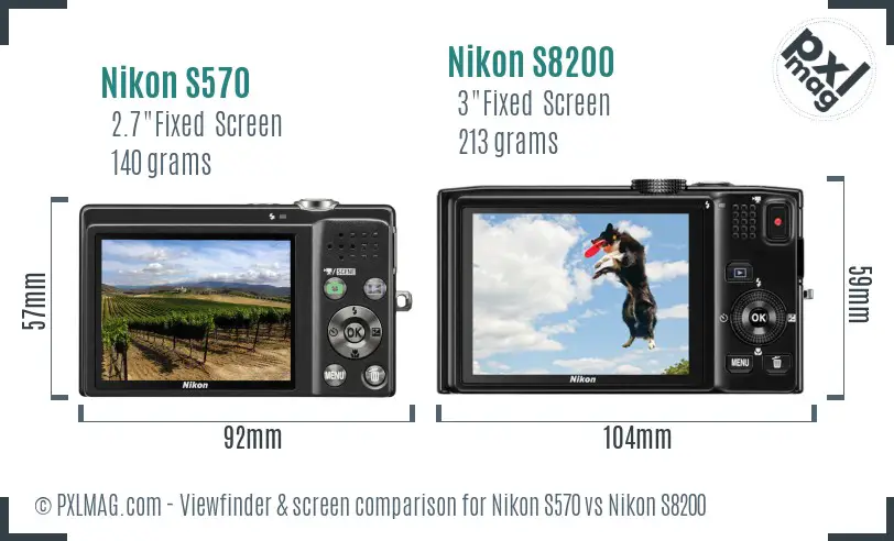 Nikon S570 vs Nikon S8200 Screen and Viewfinder comparison