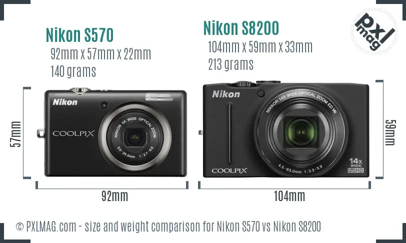 Nikon S570 vs Nikon S8200 size comparison