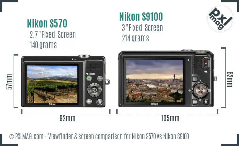 Nikon S570 vs Nikon S9100 Screen and Viewfinder comparison