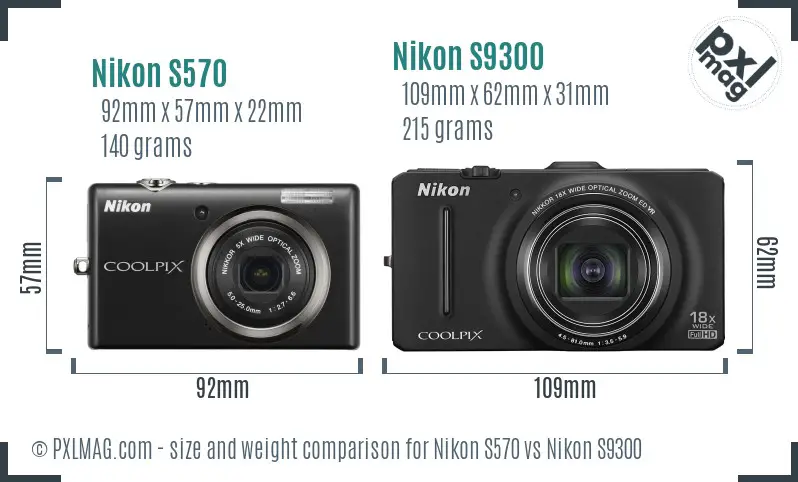 Nikon S570 vs Nikon S9300 size comparison