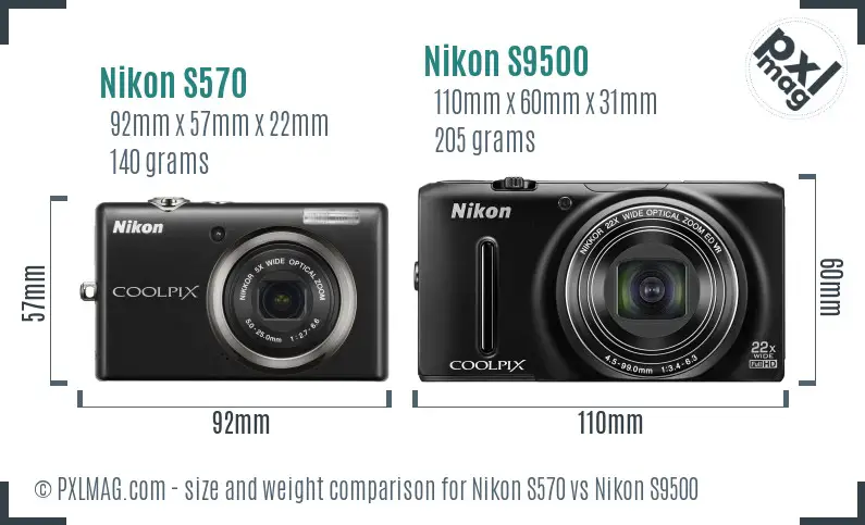 Nikon S570 vs Nikon S9500 size comparison