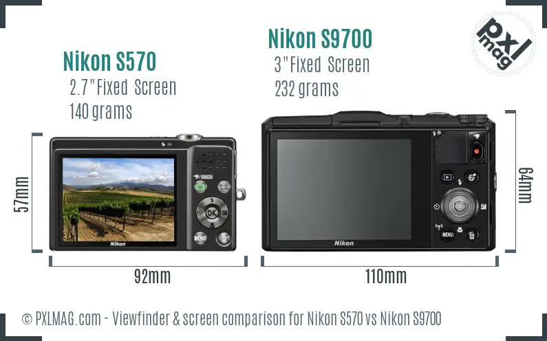 Nikon S570 vs Nikon S9700 Screen and Viewfinder comparison