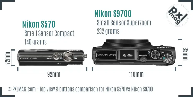 Nikon S570 vs Nikon S9700 top view buttons comparison