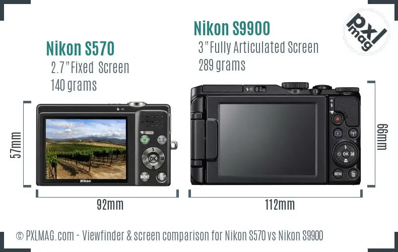 Nikon S570 vs Nikon S9900 Screen and Viewfinder comparison