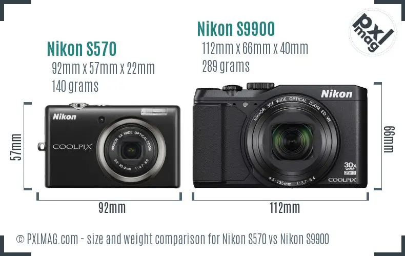 Nikon S570 vs Nikon S9900 size comparison