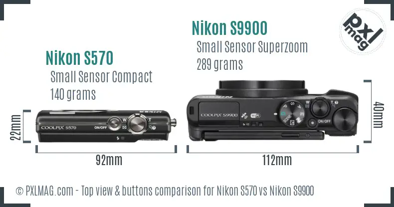 Nikon S570 vs Nikon S9900 top view buttons comparison