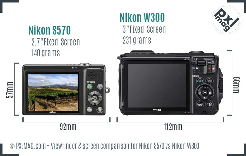 Nikon S570 vs Nikon W300 Screen and Viewfinder comparison