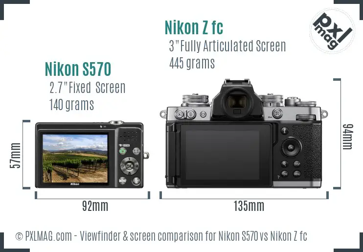 Nikon S570 vs Nikon Z fc Screen and Viewfinder comparison