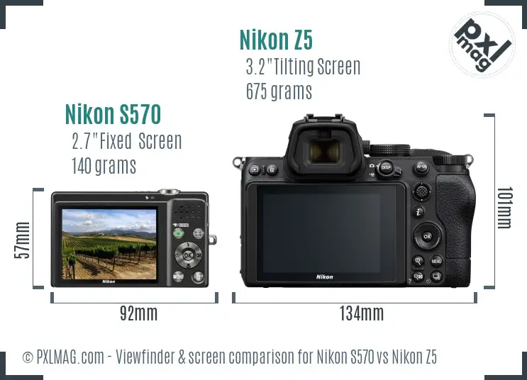 Nikon S570 vs Nikon Z5 Screen and Viewfinder comparison