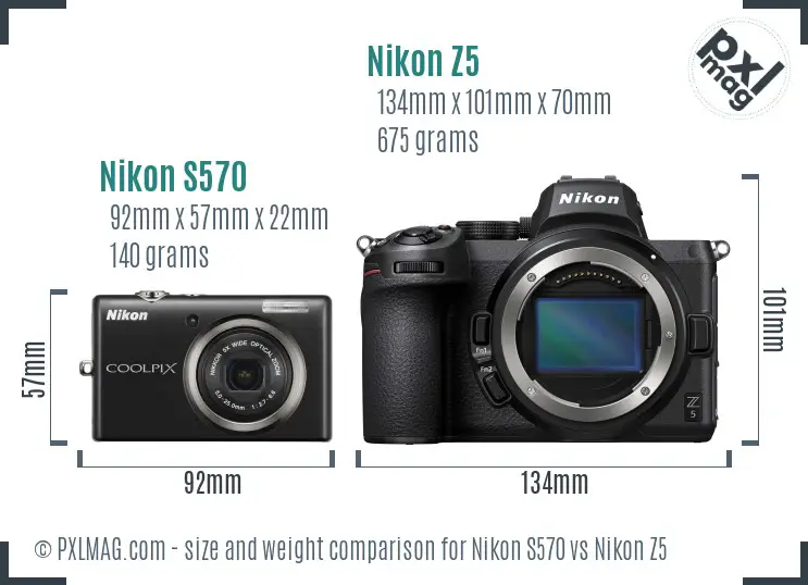 Nikon S570 vs Nikon Z5 size comparison