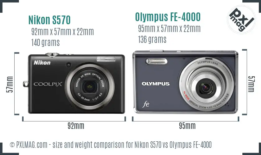 Nikon S570 vs Olympus FE-4000 size comparison