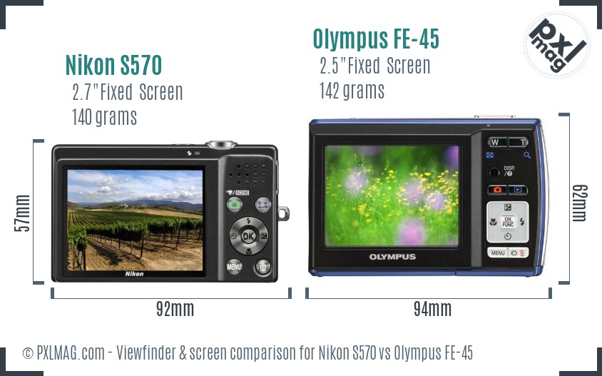 Nikon S570 vs Olympus FE-45 Screen and Viewfinder comparison