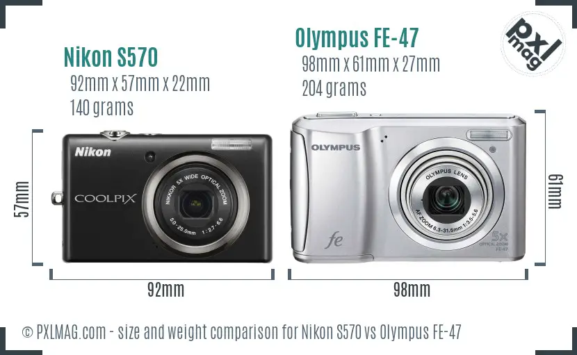 Nikon S570 vs Olympus FE-47 size comparison Nikon S570 vs Olympus FE-47 size comparison