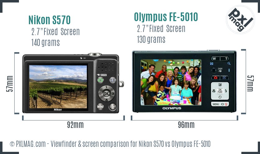 Nikon S570 vs Olympus FE-5010 Screen and Viewfinder comparison