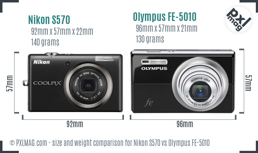Nikon S570 vs Olympus FE-5010 size comparison Nikon S570 vs Olympus FE-5010 size comparison
