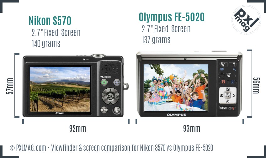 Nikon S570 vs Olympus FE-5020 Screen and Viewfinder comparison