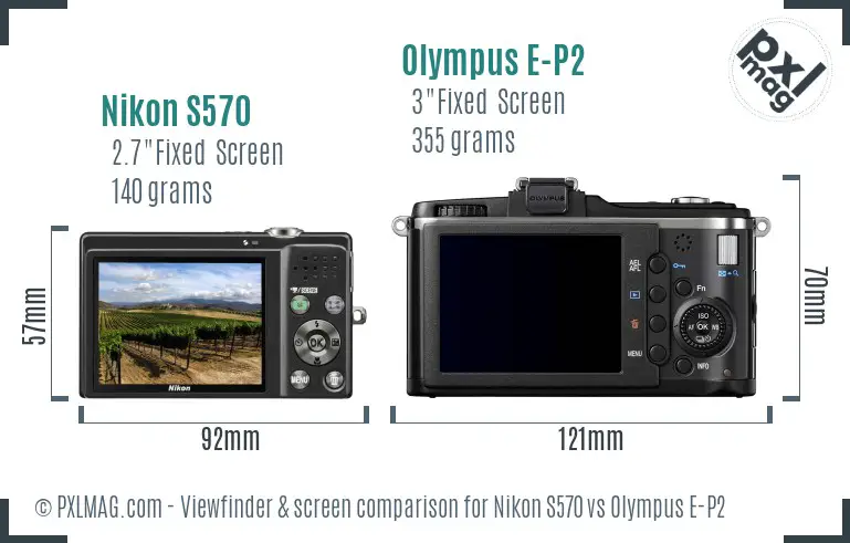 Nikon S570 vs Olympus E-P2 Screen and Viewfinder comparison