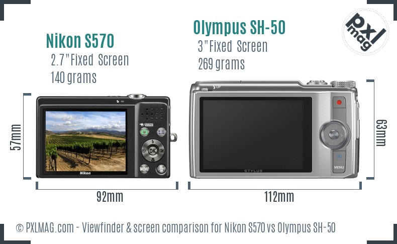 Nikon S570 vs Olympus SH-50 Screen and Viewfinder comparison