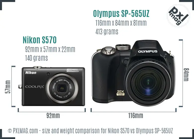 Nikon S570 vs Olympus SP-565UZ size comparison