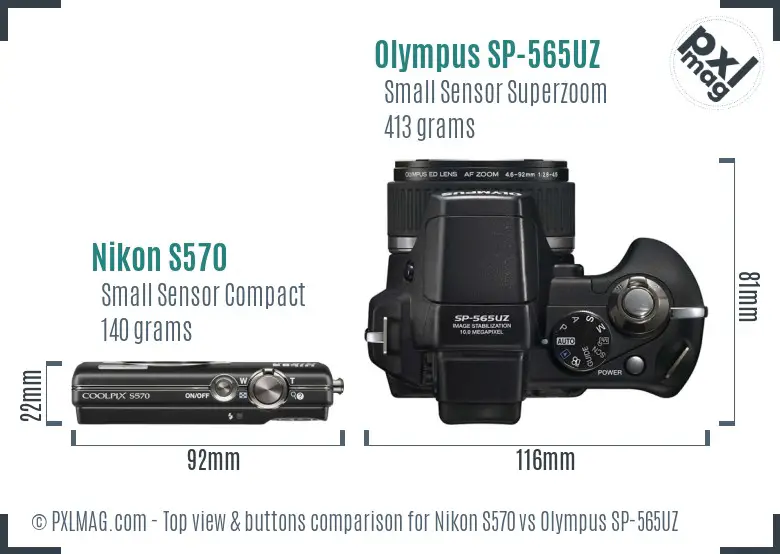 Nikon S570 vs Olympus SP-565UZ top view buttons comparison