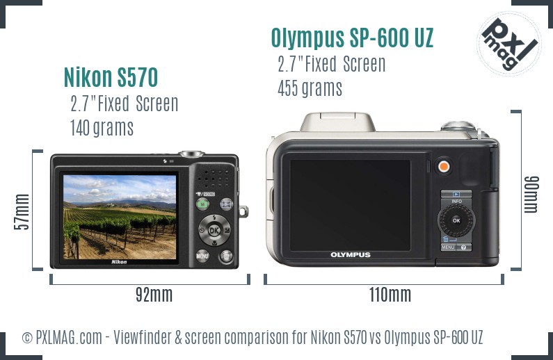 Nikon S570 vs Olympus SP-600 UZ Screen and Viewfinder comparison