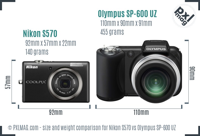 Nikon S570 vs Olympus SP-600 UZ size comparison