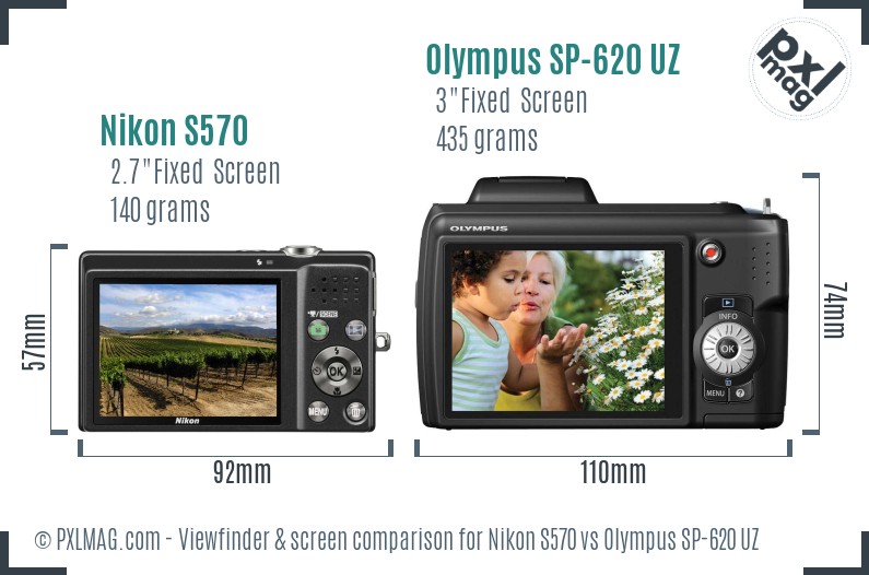 Nikon S570 vs Olympus SP-620 UZ Screen and Viewfinder comparison
