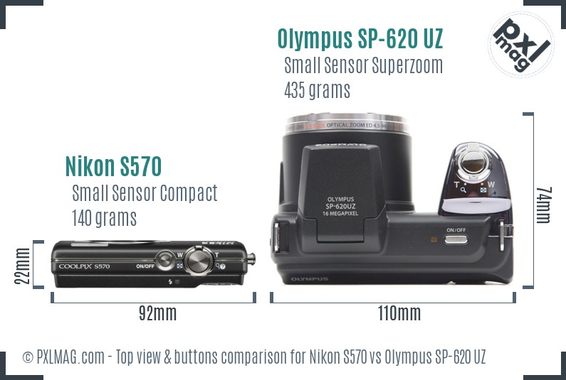 Nikon S570 vs Olympus SP-620 UZ top view buttons comparison