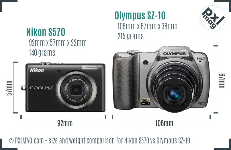 Nikon S570 vs Olympus SZ-10 size comparison Nikon S570 vs Olympus SZ-10 size comparison