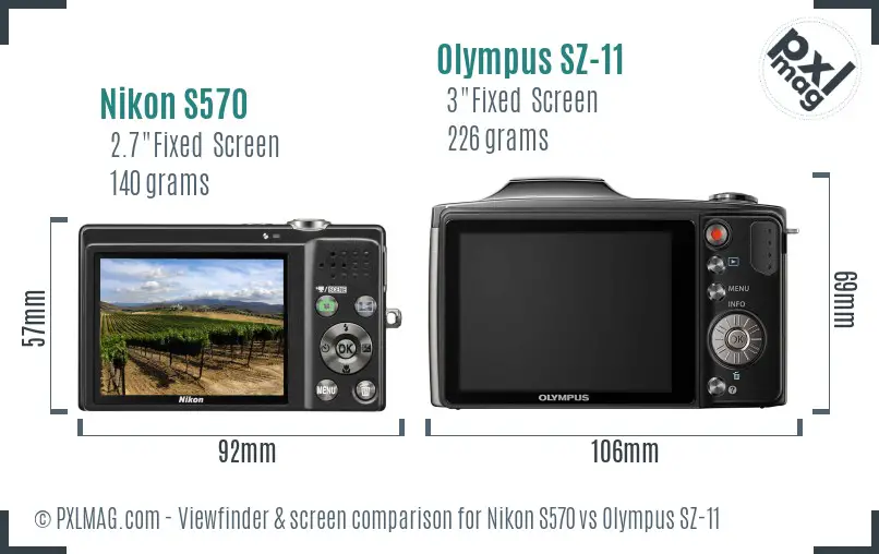 Nikon S570 vs Olympus SZ-11 Screen and Viewfinder comparison