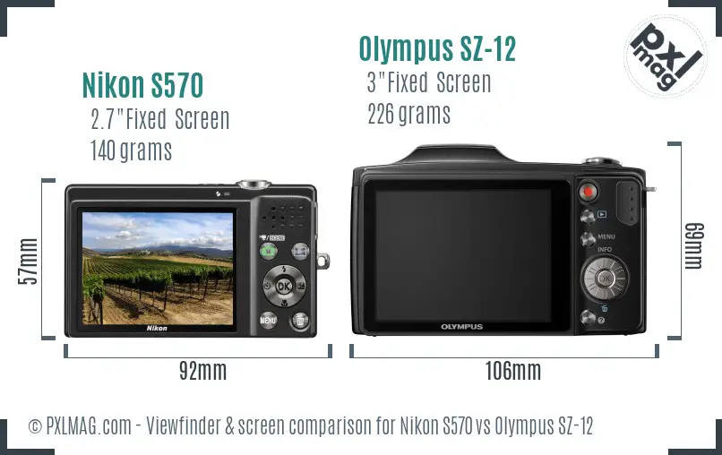 Nikon S570 vs Olympus SZ-12 Screen and Viewfinder comparison