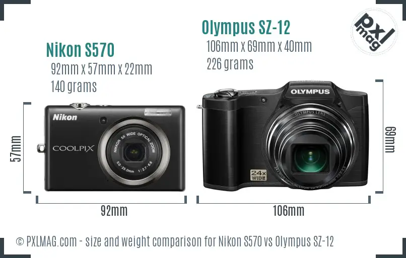 Nikon S570 vs Olympus SZ-12 size comparison