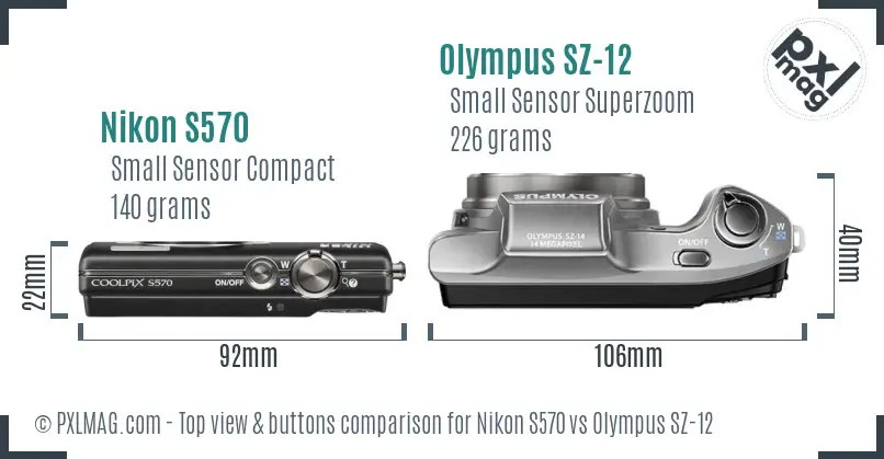 Nikon S570 vs Olympus SZ-12 top view buttons comparison